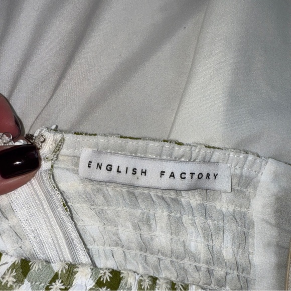 English Factory Green Gingham Bubble Sleeve Top 🌿 Smocked Back - Picture 5 of 5